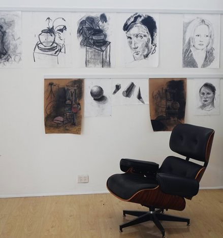 Info rails installed in an art studio