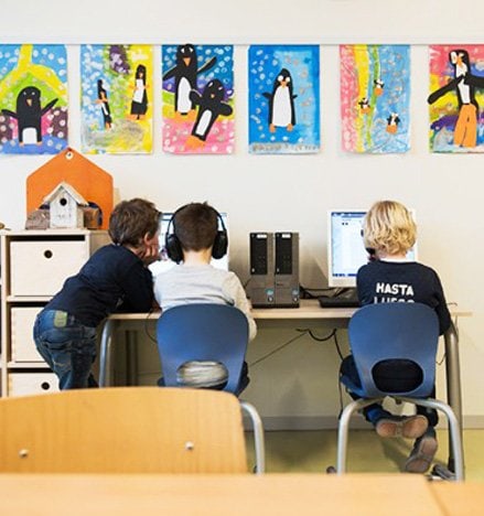 Info rails installed in a classroom