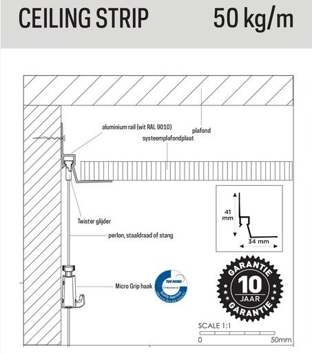 Ceiling Strip Built-in picture hanging system- the Artiteq Art Strip picture hanging rail