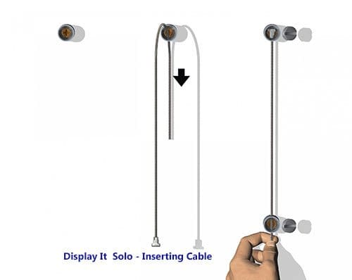 Step-by-step insertion of Twister hanging cords for Display It Solo system, available at HANG LOGIC.