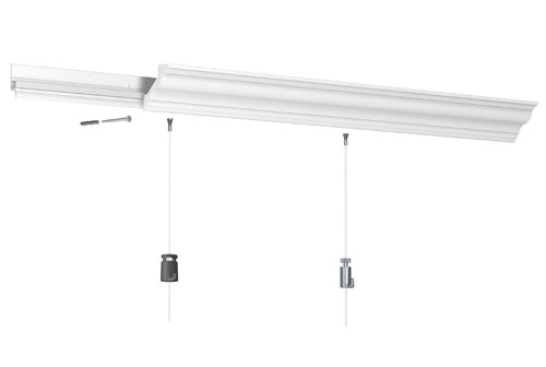 Artiteq Deco Rail picture hanging system mounted behind a cornice, providing an invisible hanging solution, Buy at Hang Logic.