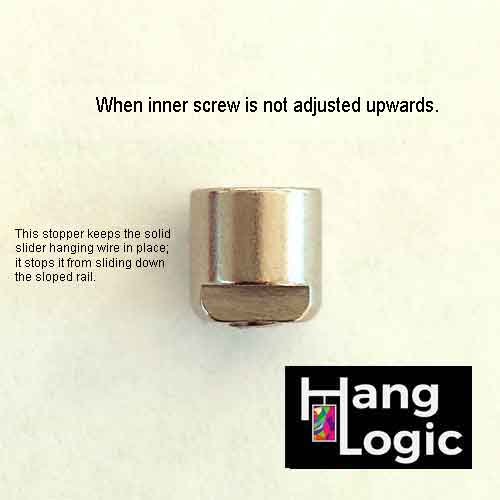 Close-up of a rail stopper for slanted walls. Available at Hang Logic.