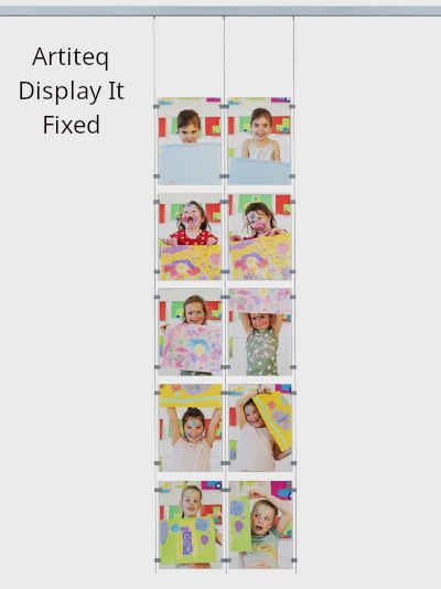 Artiteq Display It Fixed system displaying children’s artwork, available at Hang Logic.