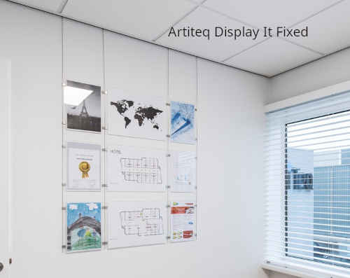 Artiteq Display It Fixed system displaying a world map and office documents, available at Hang Logic