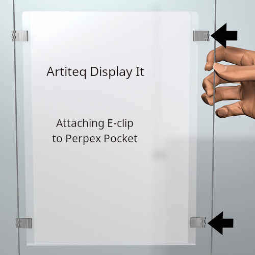 Attaching E-clip to Artiteq Perspex Pocket, available at Hang Logic.