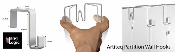 Artiteq partition wall hooks for secure and flexible art hanging, available at Hang Logic.