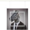 Zebra portrait mounted with ArtiTeq Back Frame kit and suspended by two clear perlon wires from a white Click Rail.