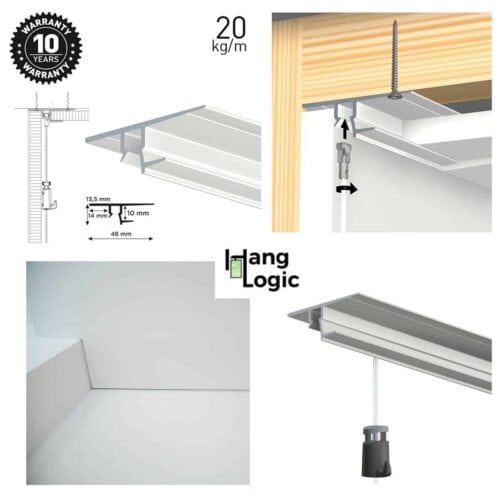 ArtiTeq Shadowline Drywall picture rail profile for square set ceiling; captures 10 mm or 13 mm plasterboard; 20 kg per m