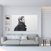ArtiTeq Shadowline Masonry - Hang Logic Large black and white portrait canvas above sofa hung on clear wires from hidden ArtiTeq Shadowline Masonry picture rail