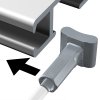Detailed view of a Solid Slider 2 mm hanging wire being fed into a picture rail slot from the side, sold by Hang Logic.